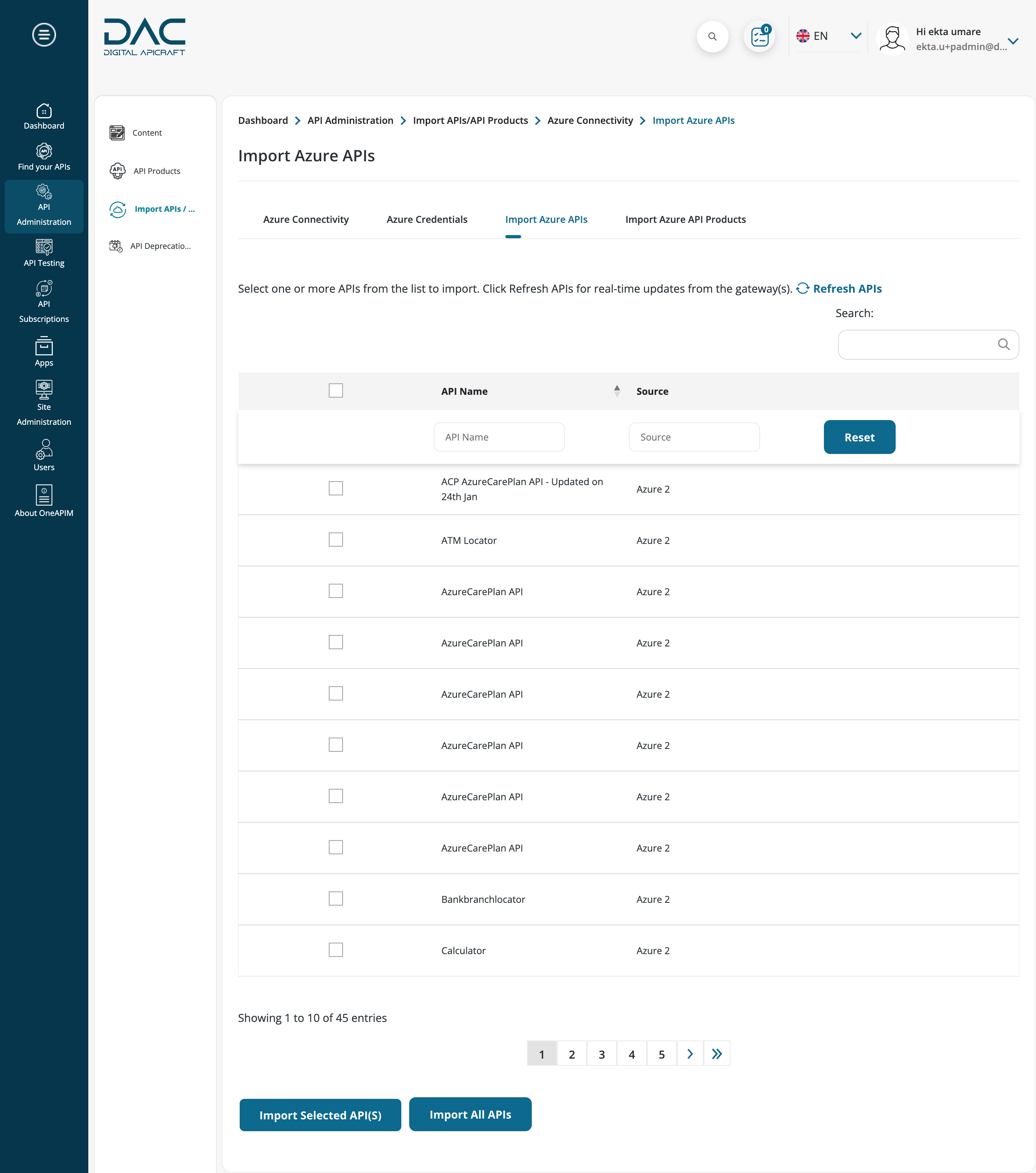 Sync Azure apis