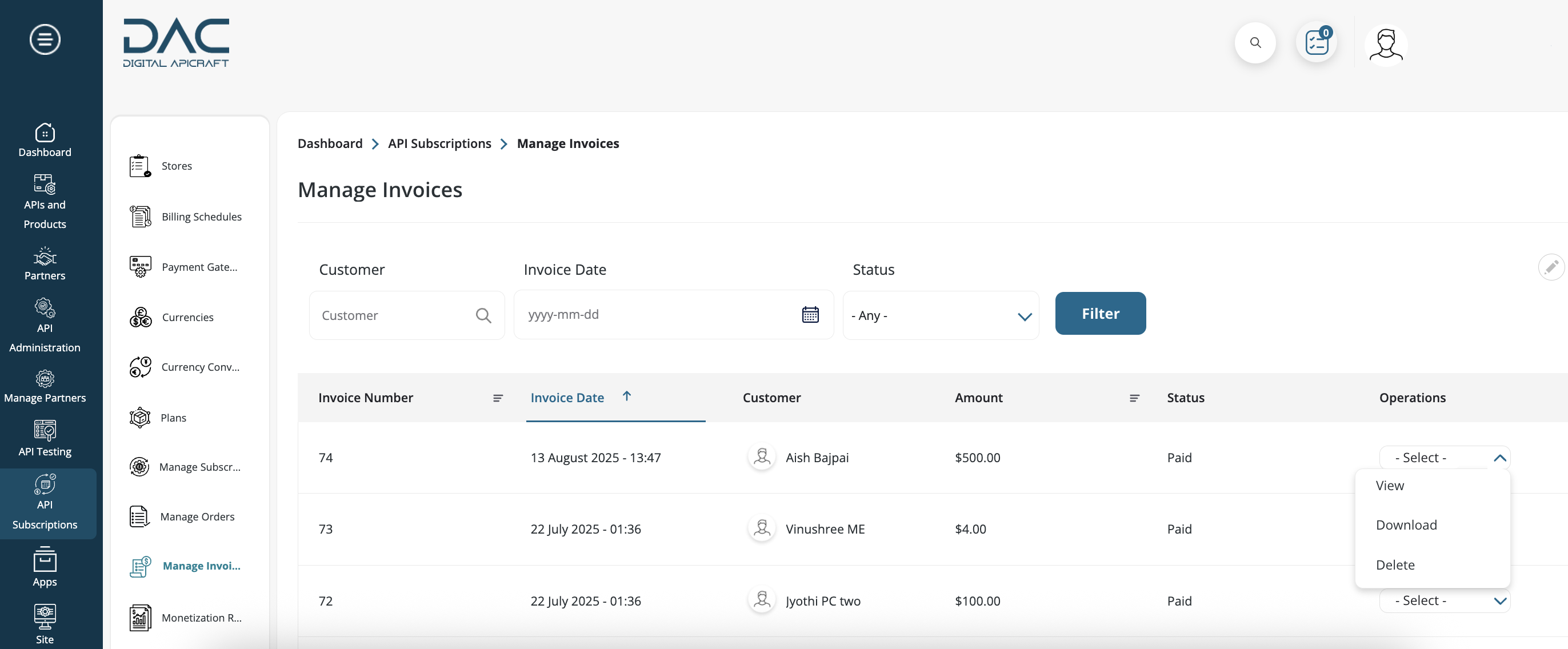 manage invoices