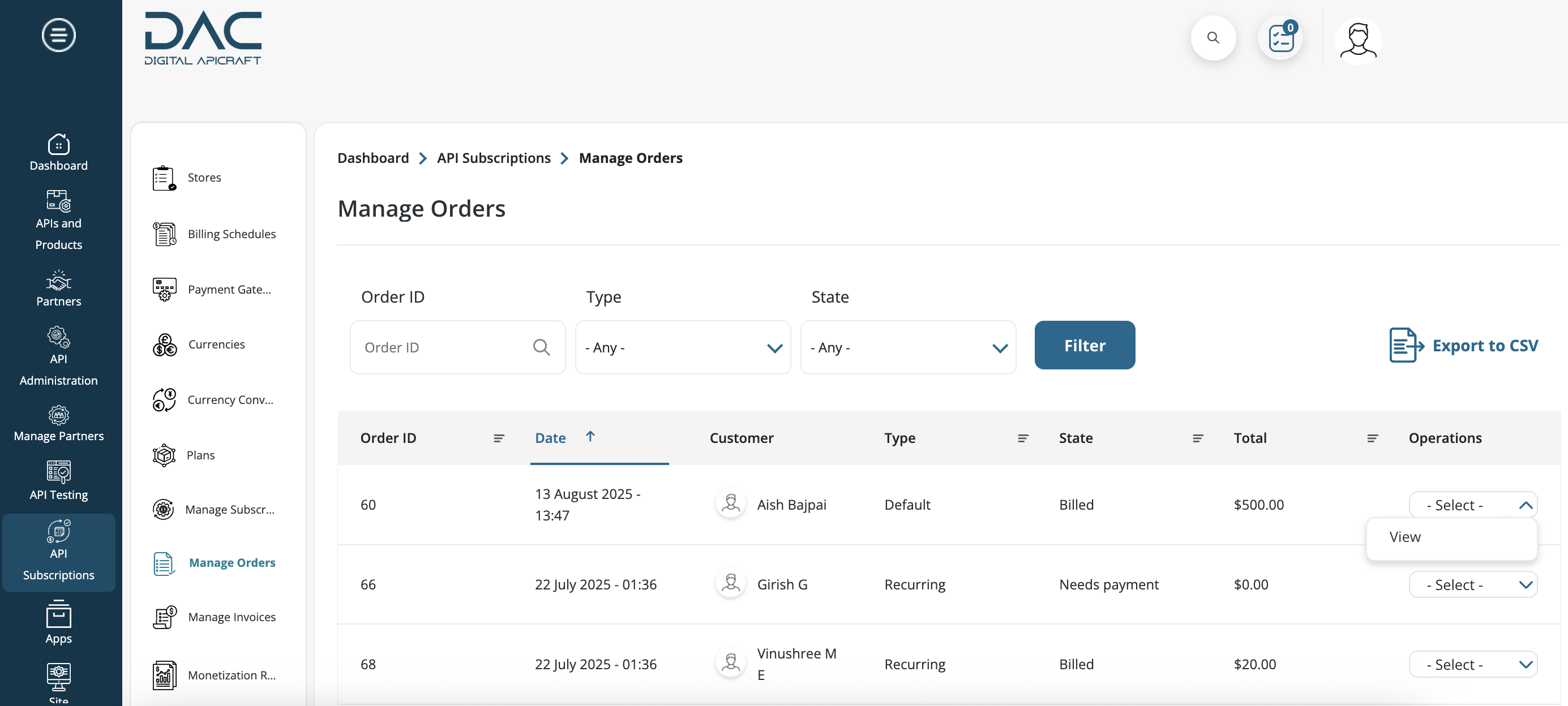 Manage orders